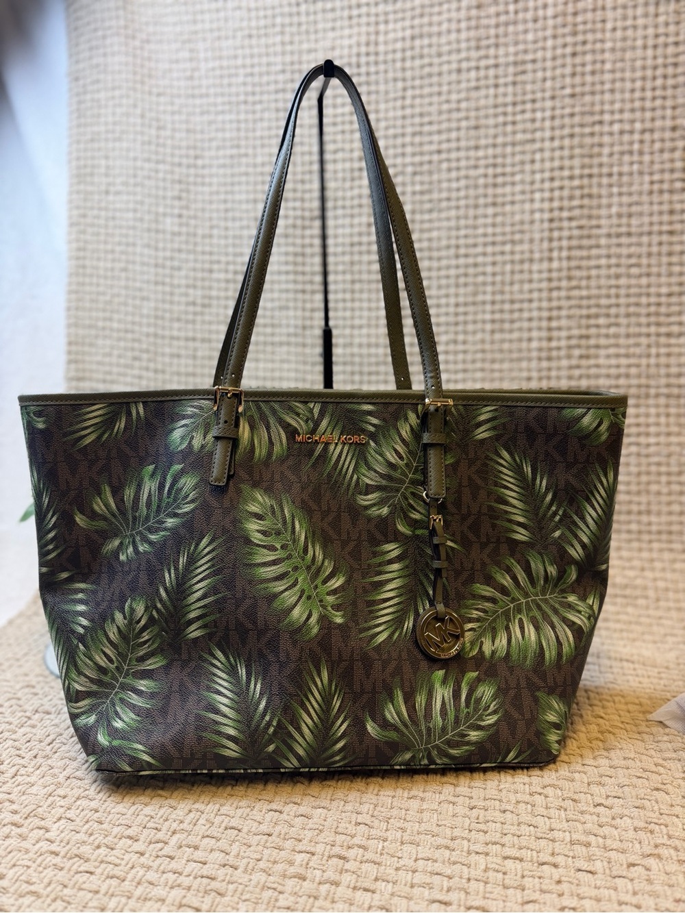 Michael Kors Green Leaf Print Signature Tote